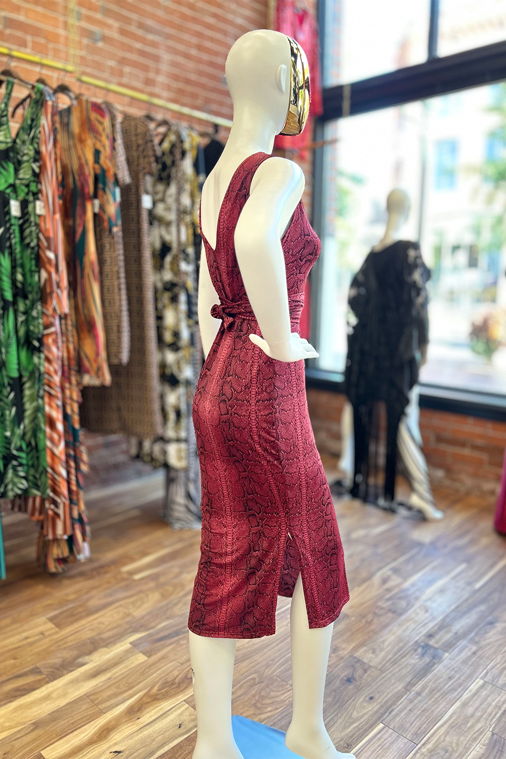 red-snake-dress-side-view