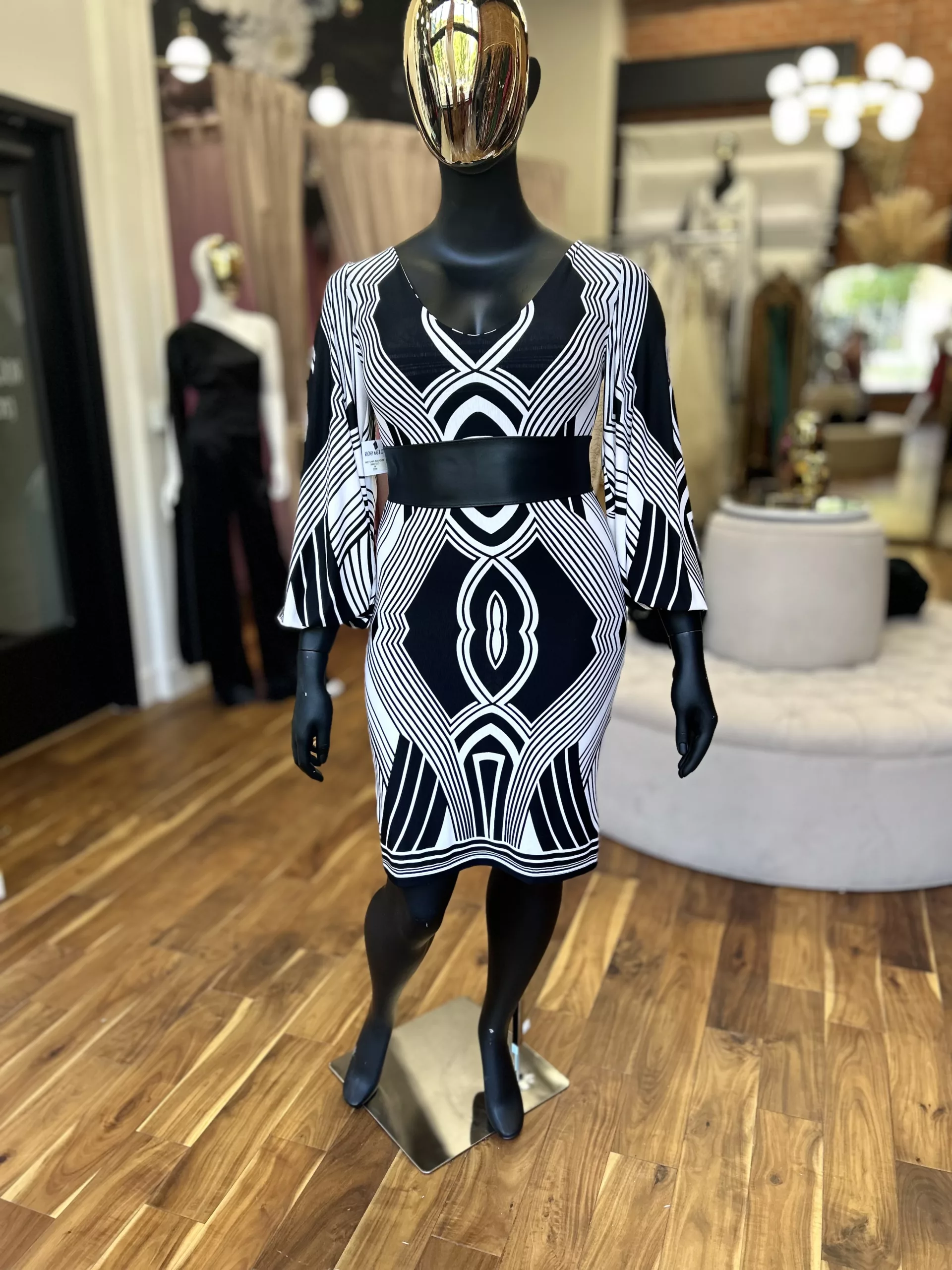 Black and White Geometric Bodycon Dress